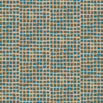 Abstract Elitis-behang uit de Initiation New Age collectie met een rasterpatroon in blauw-, groen- en bruintinten.
