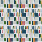 Abstract Elitis-behang Initiation Renaissance TP 311 04 met kleurrijke, geometrische patronen in blauw, groen, rood en geel op een witte achtergrond.