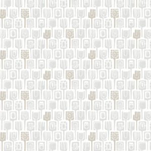 Behangpatroon Elitis Initiation Totem TP 310 04 met abstracte, tribale motieven in beige en wit.