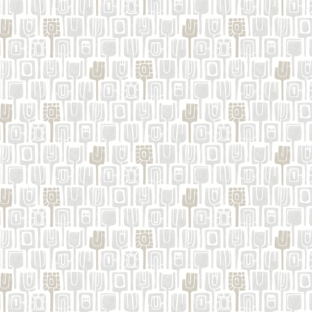 Behangpatroon Elitis Initiation Totem TP 310 04 met abstracte, tribale motieven in beige en wit.