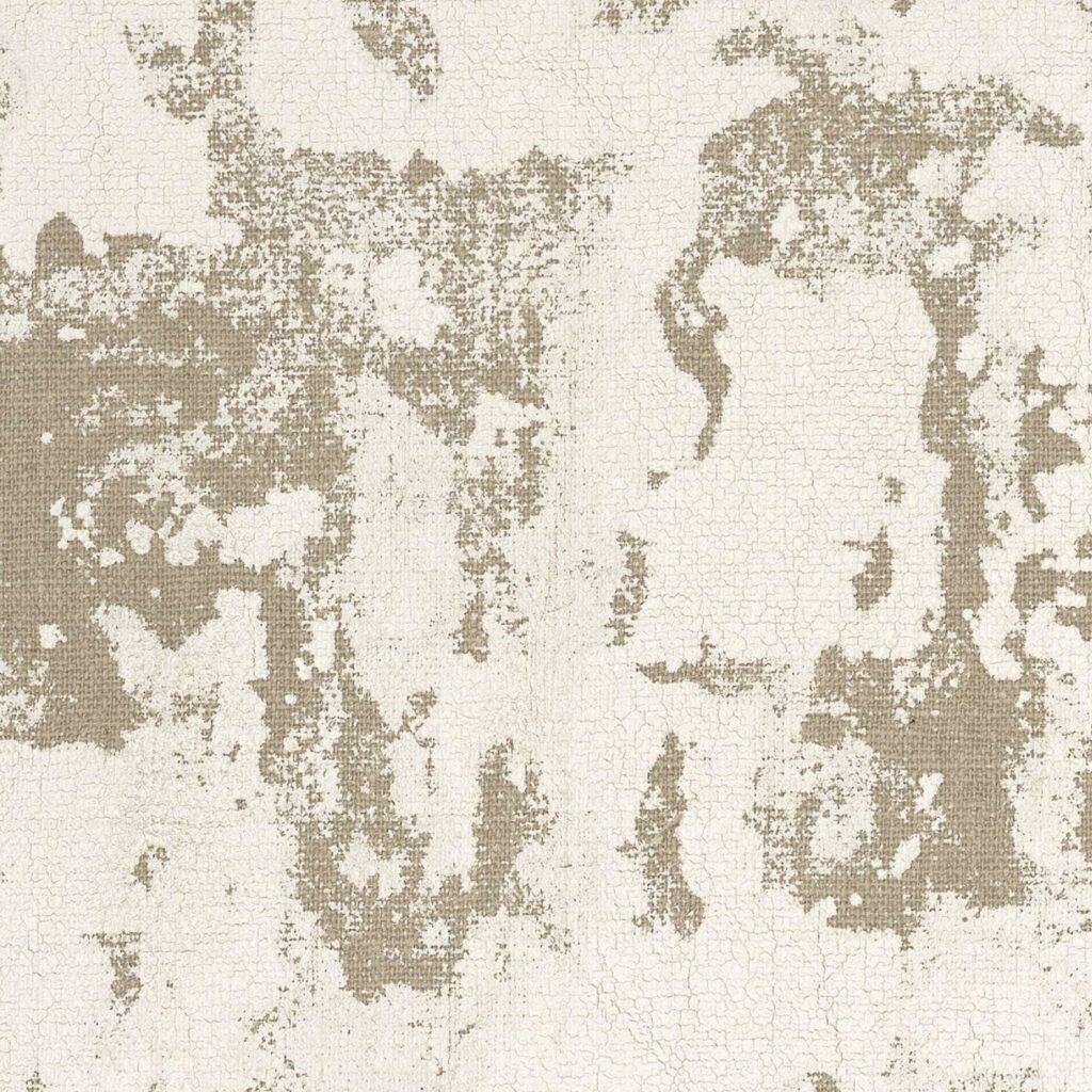 Beige en wit Elitis-behang met een artistiek, verweerd linnen- en pleistereffect.