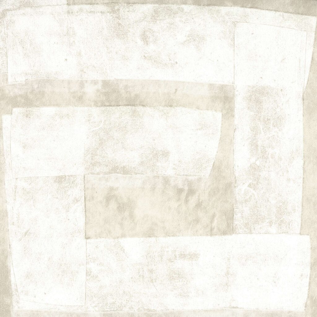 Abstract patroonbehang uit de Elitis Message TP 331 01 Voile de Papier collectie met zachte, rechthoekige vormen in lichte beige- en crèmetinten.