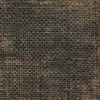 Donkerbruin Elitis Raffia behang met een grove, geweven textuur.