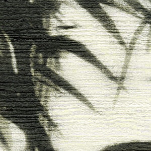 Detail van Elitis behang Talamone Terra Promessa VP 854 01 met een textuur van geweven stof en een zwart-wit botanisch motief.