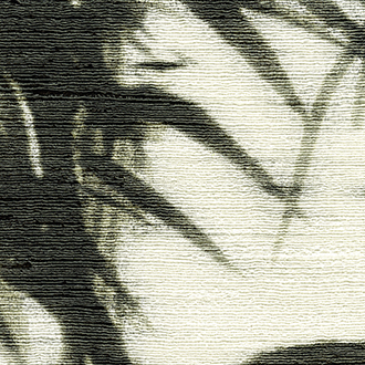 Detail van Elitis behang Talamone Terra Promessa VP 854 01 met een textuur van geweven stof en een zwart-wit botanisch motief.