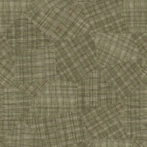 Patchwork-patroon van Elitis-behang VP 987 02 met overlappende geweven texturen in groentinten.