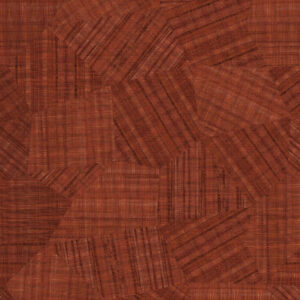 Roodbruin Elitis-behangpatroon VP 987 04 met geweven textuureffect in geometrische vormen.