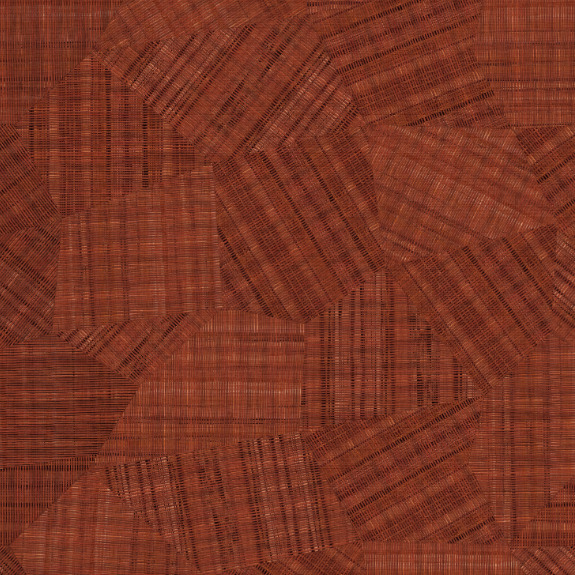 Roodbruin Elitis-behangpatroon VP 987 04 met geweven textuureffect in geometrische vormen.