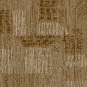 Decoratief Elitis-behang met houtlook en geometrisch reliëfpatroon in natuurlijke bruintinten.