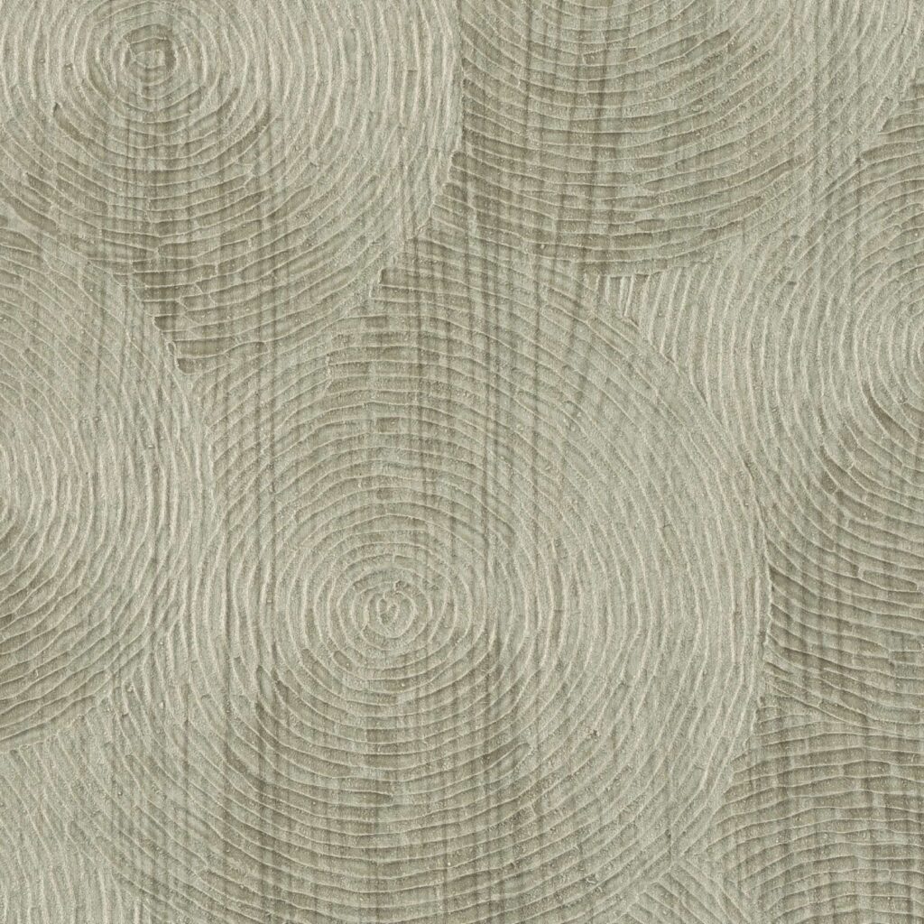 Reliefbehang Elitis Bois Sculpté Volute VP 937 10 met een houtnerfpatroon in cirkelvormige structuren.