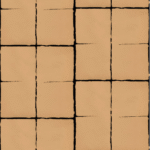 Beige Elitis Hanji Nishino RM 1059 04 behang met een rasterpatroon van zwarte lijnen.