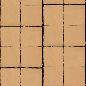 Beige Elitis Hanji Nishino RM 1059 04 behang met een rasterpatroon van zwarte lijnen.