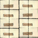 Patroon van Elitis behang Hanji Noto RM 1058-02 met rechthoekige vlakken en horizontale streepdetails in aardetinten.