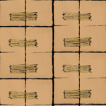 Beige Elitis Hanji Noto RM 1058 03 behang met een geometrisch patroon van rechthoeken en fijne horizontale lijnen.