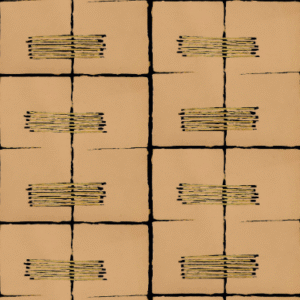 Beige Elitis Hanji Noto RM 1058 03 behang met een geometrisch patroon van rechthoeken en fijne horizontale lijnen.