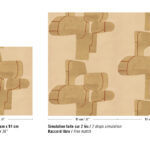 Abstract patroon van Elitis behang Hanji Takara RM 1062 04 met geometrische vormen in beige en goud met rode accenten.