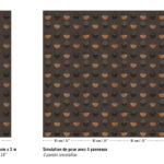 Behangpaneel Elitis Hanji Wall Toshima RM 1061-75 met een herhaald ovaal patroon in bruin- en koperkleuren, getoond als enkel paneel en in een vierpanelige simulatie.