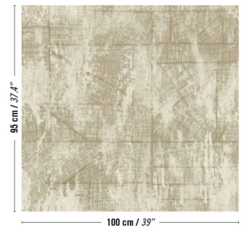 Beige Elitis-behang La Caravane Chogak VP 943 met een abstract houtstructuurpatroon van 95 bij 100 cm.