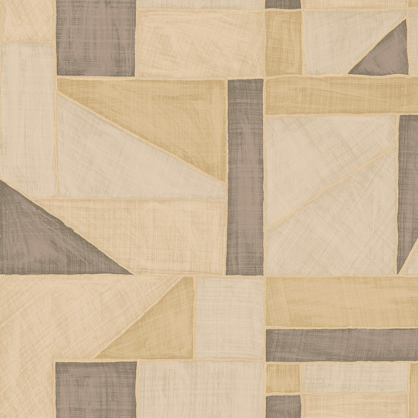 Abstract geometrisch patroon van Elitis-behang La Caravane Kungbo VP 944 05 in beige, zand- en grijstinten.