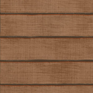 Behangpatroon Elitis La Caravane Moshi Moshi VP 942 05 met horizontale banen in warme bruine en oranje tinten.