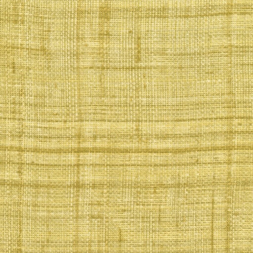 Lichtgeel Elitis-behang van natuurlijke abacavezels met een grove, geweven textuur.