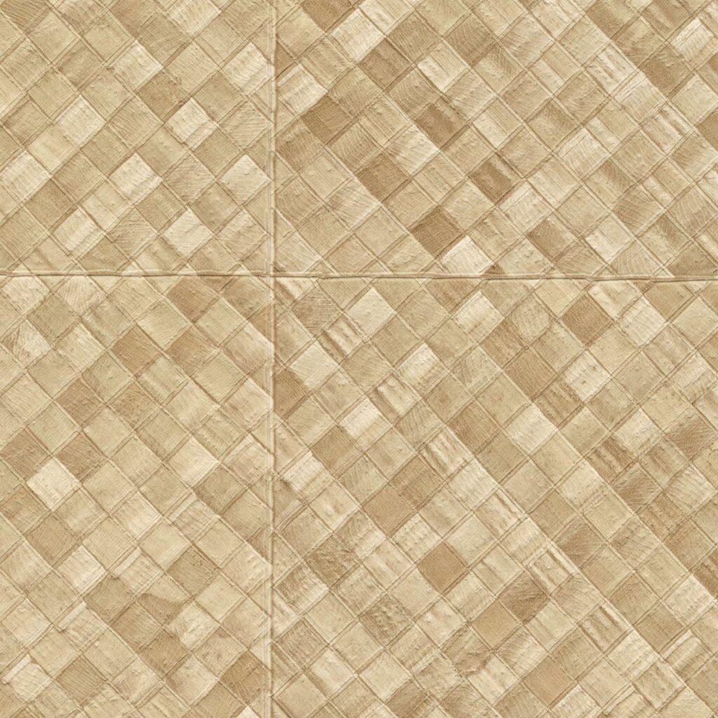 Beige Elitis behang uit de Matières Végétales collectie met een gevlochten Buri-patroon in ruitvorm.