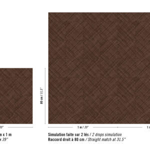 Donkerbruin Elitis-behang uit de Matières Végétales Buri collectie met een geometrisch patroon en een patroonherhaling van 80 cm x 1 m.