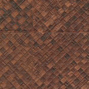 Bruin Elitis-behang uit de Matières Végétales Buri collectie met een geweven ruitpatroon en natuurlijke textuur.
