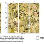 Decoratief Elitis behang uit de “Matières Végétales” collectie met het Costalegre VP 992 03 patroon, met dieren en tropische planten in zachte groentinten.