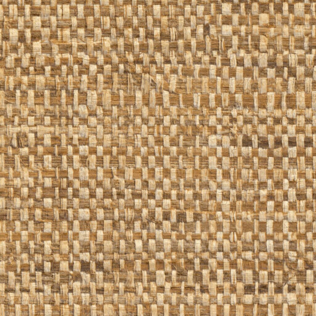 Close-up van Elitis behang uit de collectie Matières Végétales, type Raphia VP 986 03, met een natuurlijke geweven rietstructuur in beige- en bruintinten.