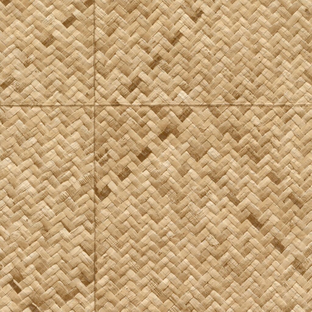 Natuurlijke Elitis-behangstructuur van gevlochten rotan in een zigzagpatroon.