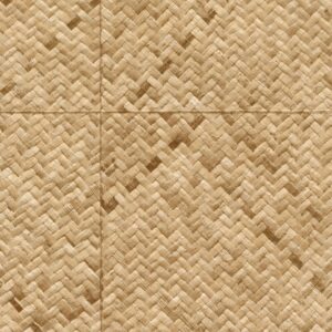 Natuurlijke Elitis-behangstructuur van gevlochten rotan in een zigzagpatroon.
