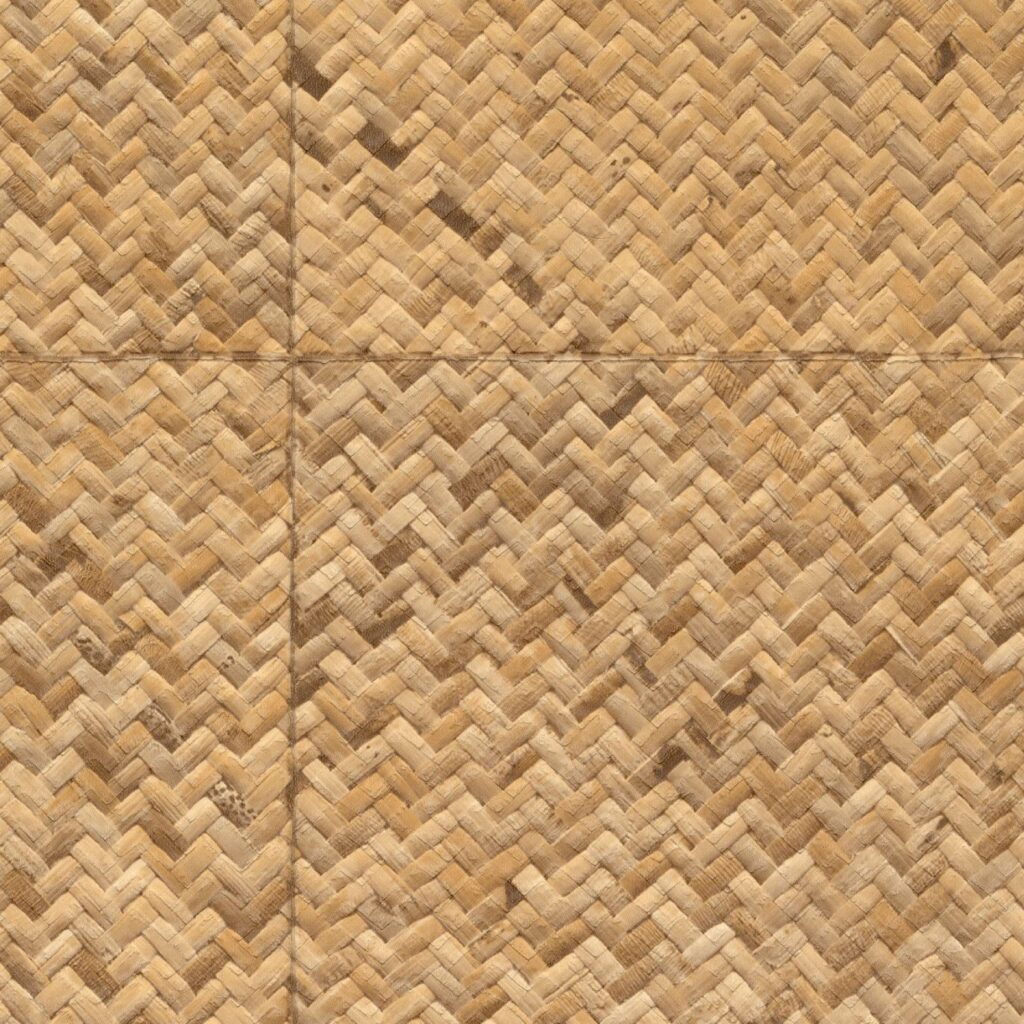 Natuurlijk vlechtpatroon van rotan in warme bruintinten uit het Elitis behang Matieres Végétales.