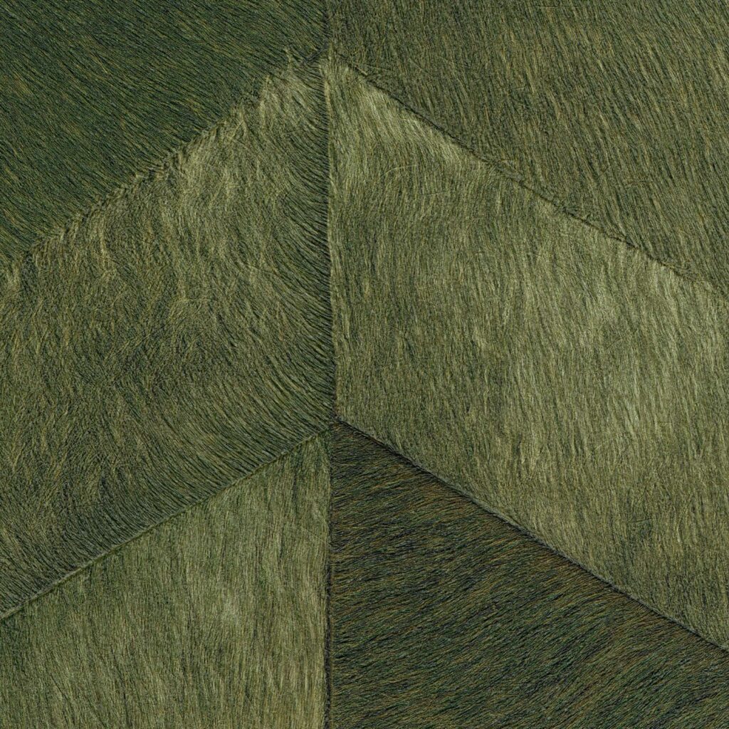 Groen Elitis Memoires Santa Fe behang met een geometrisch patroon en textuur die lijkt op geborsteld textiel.