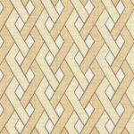 Beige en wit Elitis Merida behang met een geometrisch, vlechtachtig patroon.
