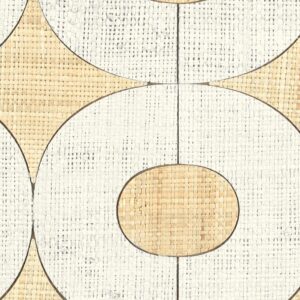 Decoratief Elitis Merida behang met een grafisch patroon van geometrische vormen in geweven textuur en naturelkleuren.