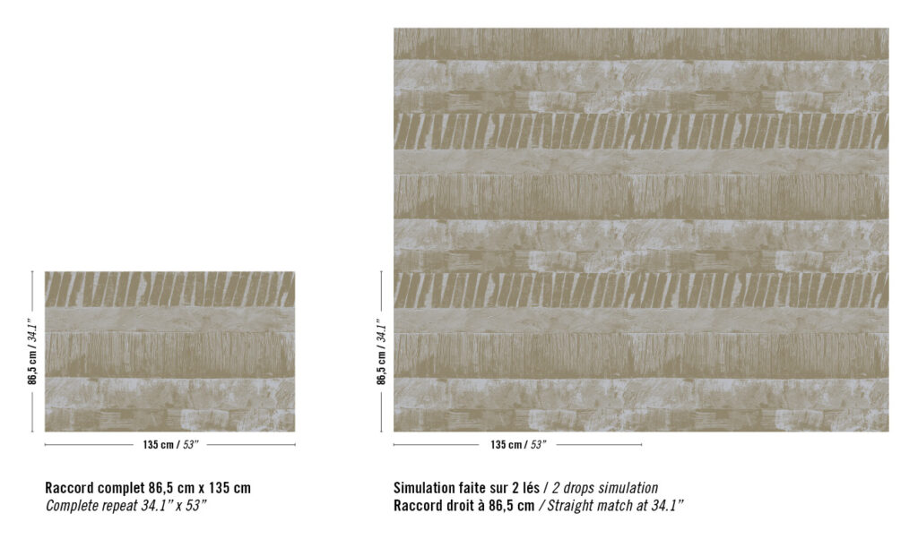 Voorbeeld van Elitis-behang Mouvements Esprit Libre RM 1024 92 met abstract patroon in aardetinten en herhalingseenheid van 86,5 x 135 cm.