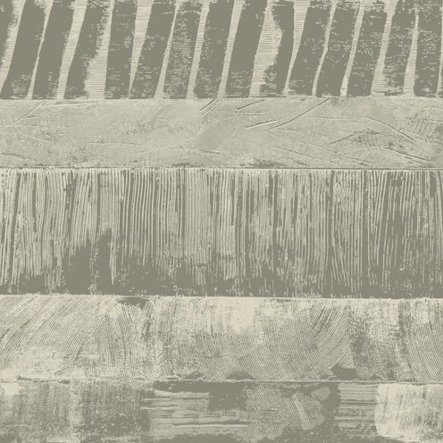 Abstract patroon van Elitis-behang Mouvements Impulsion RM 1022 91 met brede, horizontale banen in grijstinten en verschillende texturen.
