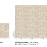 Beige Elitis-behang met visgraatpatroon uit de Sauvages Santa Fe collectie, getoond in volledige herhaling en als simulatie over vier banen.