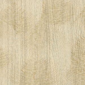 Beige wandbekleding Elitis Bois Sculpte Volute met reliëf en cirkelvormig houtnerfpatroon.