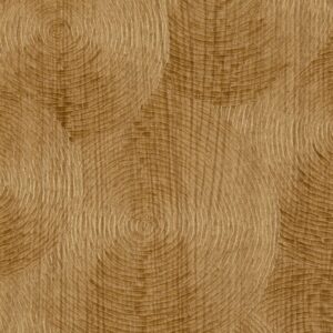 Houtachtig oppervlak met cirkelvormig gegraveerd patroon uit de Elitis Bois Sculpte Volute VP 937 30 collectie.