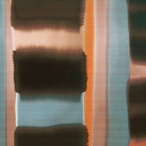 Abstract kunstwerk uit de Elitis Ceres-collectie met horizontale en verticale banen in bruin, oranje, blauw en beige tinten.