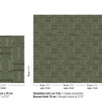 Groen geweven patroon van Elitis Ceres Cybèle VP 1009 met herhaling van 70 x 70 cm, getoond in enkel en viervoud.
