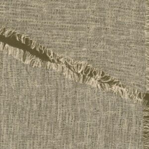 Beige en olijfgroene Elitis Ceres Hera VP 1010-75 wandbekleding met linnenstructuur en rafelige textuur.