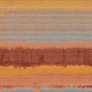 Abstracte wandbekleding Elitis Ceres Proserpine VP 1012 01 met horizontale strepen in warme aardetinten en blauwgrijs.