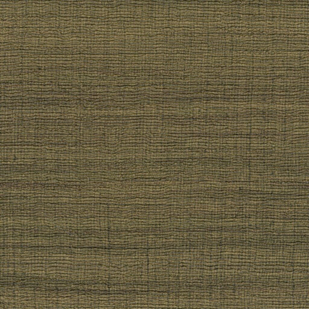 Structuurbehang Elitis Ceres Rhea VP 1008-64 in olijfgroene tint met een fijn, golvend textuurpatroon.