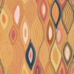 Abstract patroon met organische, bladachtige vormen in warme tinten uit de Elitis Cordes Sensibles x Véronique de Soultrait Arabesque collectie.