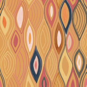 Abstract patroon met organische, bladachtige vormen in warme tinten uit de Elitis Cordes Sensibles x Véronique de Soultrait Arabesque collectie.