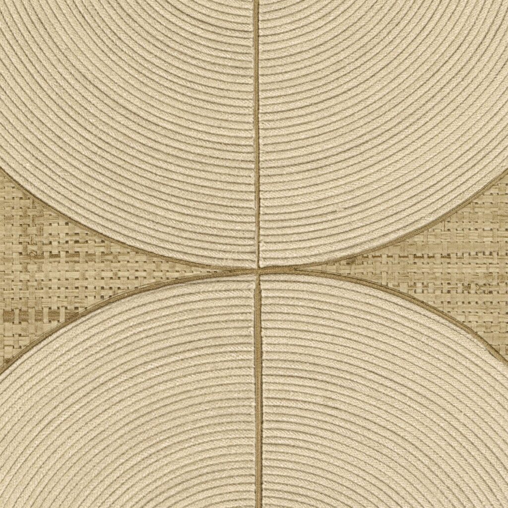 Decoratief wandpaneel uit de Elitis Cordes Sensibles collectie met ronde vormen van koord en geweven textuur in natuurlijke tinten.