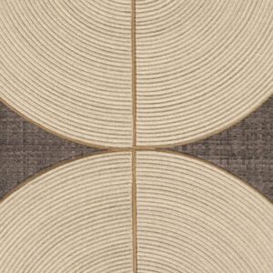 Textuurdetail van het Elitis Cordes Sensibles behang, ontwerp ‘Courbes’ van Véronique de Soultrait, met gebogen patronen van gevlochten touw op een donker textiele achtergrond.